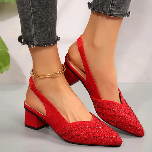 Escarpins femme à paillettes avec bride arrière - Talons carrés à bout pointu
