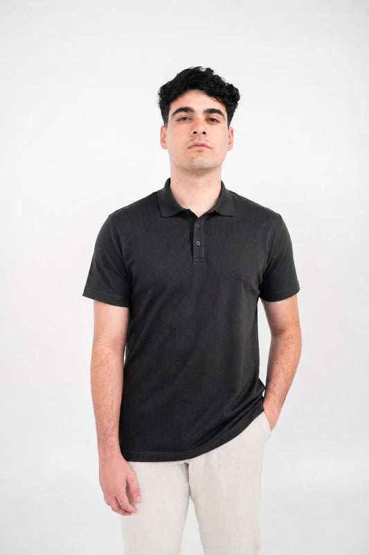 Polo homme premium texturé gaufré - Noir