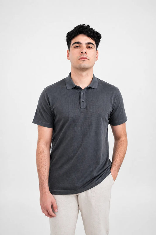 Polo homme texturé gaufré premium - Gris