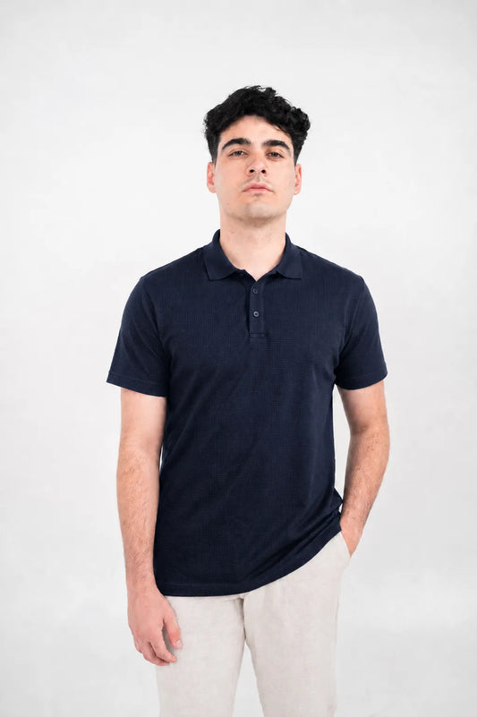 Polo premium gaufré pour homme - Bleu marine