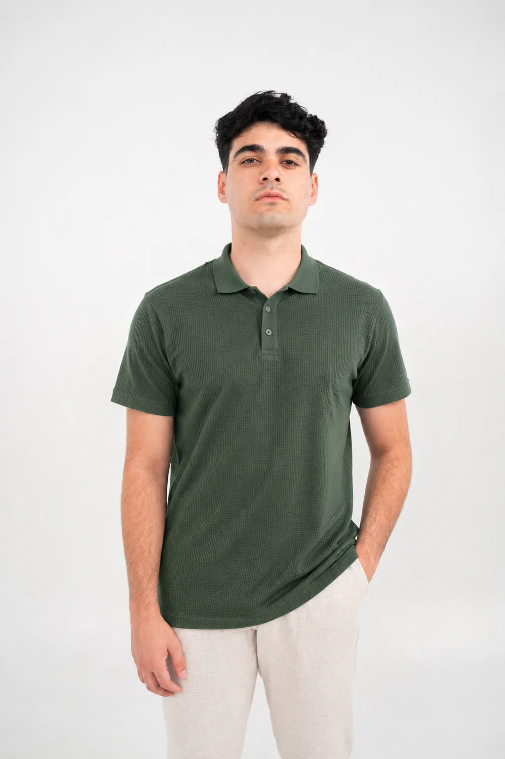 Premium Waffle-Texture Men's Polo - Sage Green