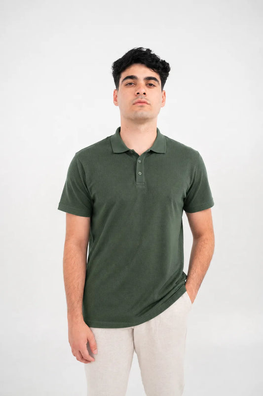 Polo homme texturé gaufré premium - Vert sauge