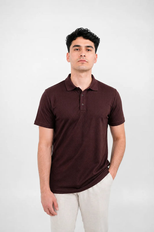 Polo premium pour homme texturé gaufré - Rouge lie-de-vin