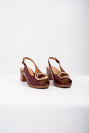 Ellor Gold Buckle Platform Sandal – Deep Burgundy