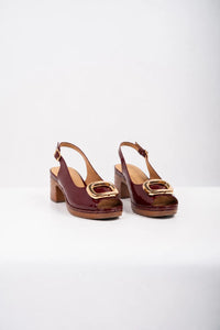 Ellor Gold Buckle Platform Sandal – Deep Burgundy