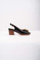Ellor Gold Buckle Platform Sandal – black