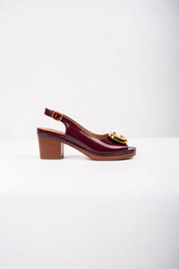 Ellor Gold Buckle Platform Sandal – Deep Burgundy