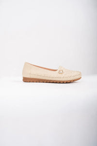Ellor Embroidered Loafer Flat – Cream Beige