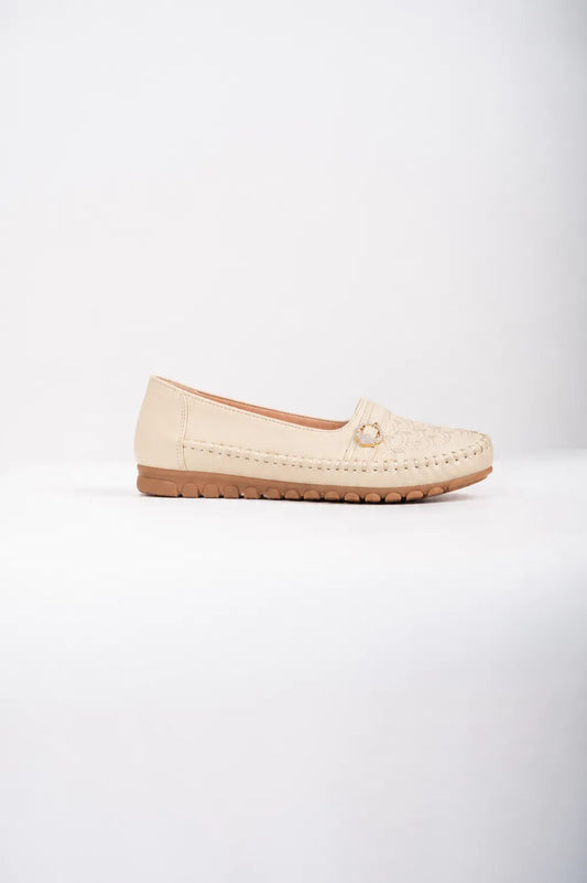 Mocassins brodés Ellor – Beige Crème