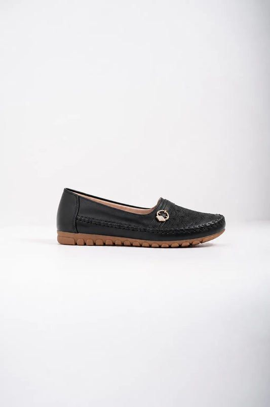 Mocassins plats brodés Ellor – Noir