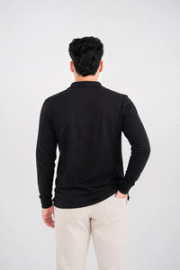 Ellor Long Sleeve Cotton Polo – Black
