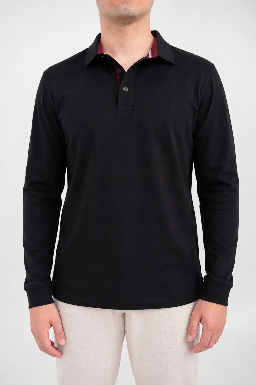 Ellor Long Sleeve Cotton Polo – Black