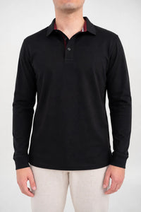 Ellor Long Sleeve Cotton Polo – Black