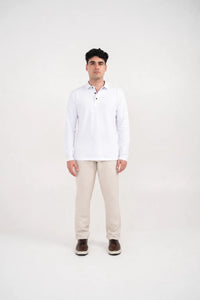 Ellor Long Sleeve Cotton Polo – White