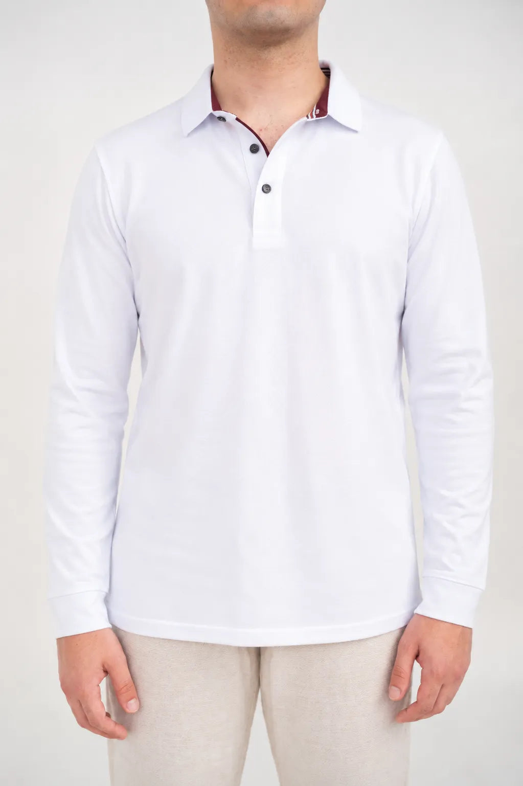Ellor Long Sleeve Cotton Polo – White