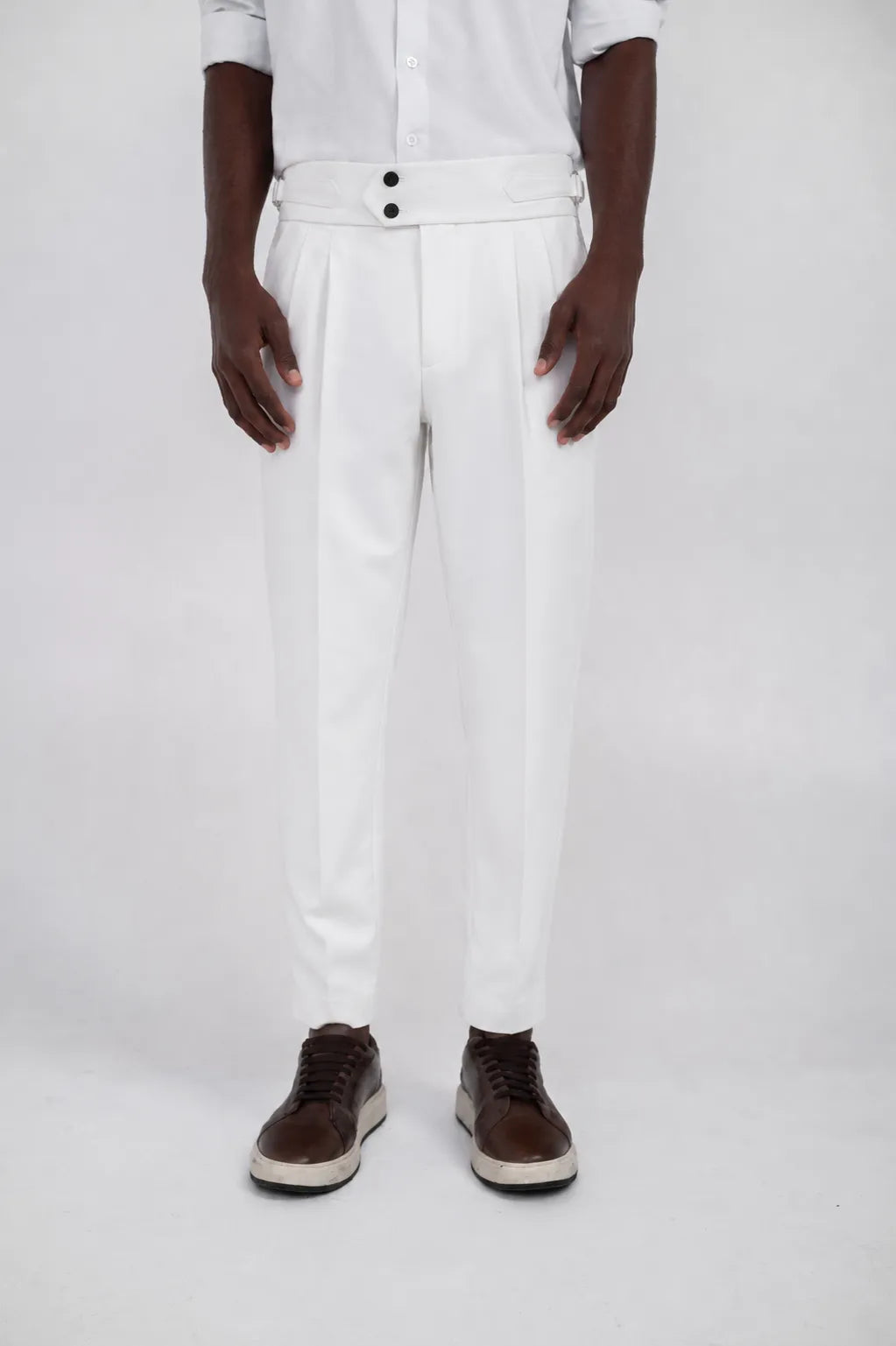 Ellor Tapered High-Waist Trousers – White