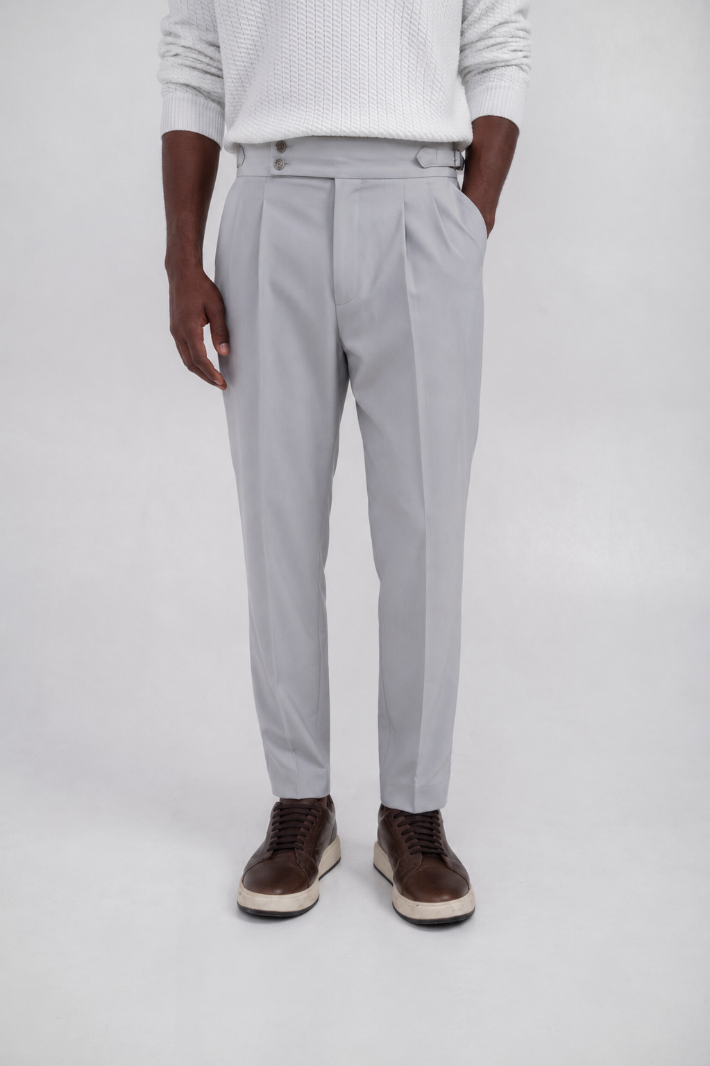 Ellor Tapered High-Waist Trousers – Grey
