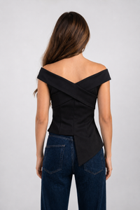 Ellor Asymmetric Peplum Top – Jet Black