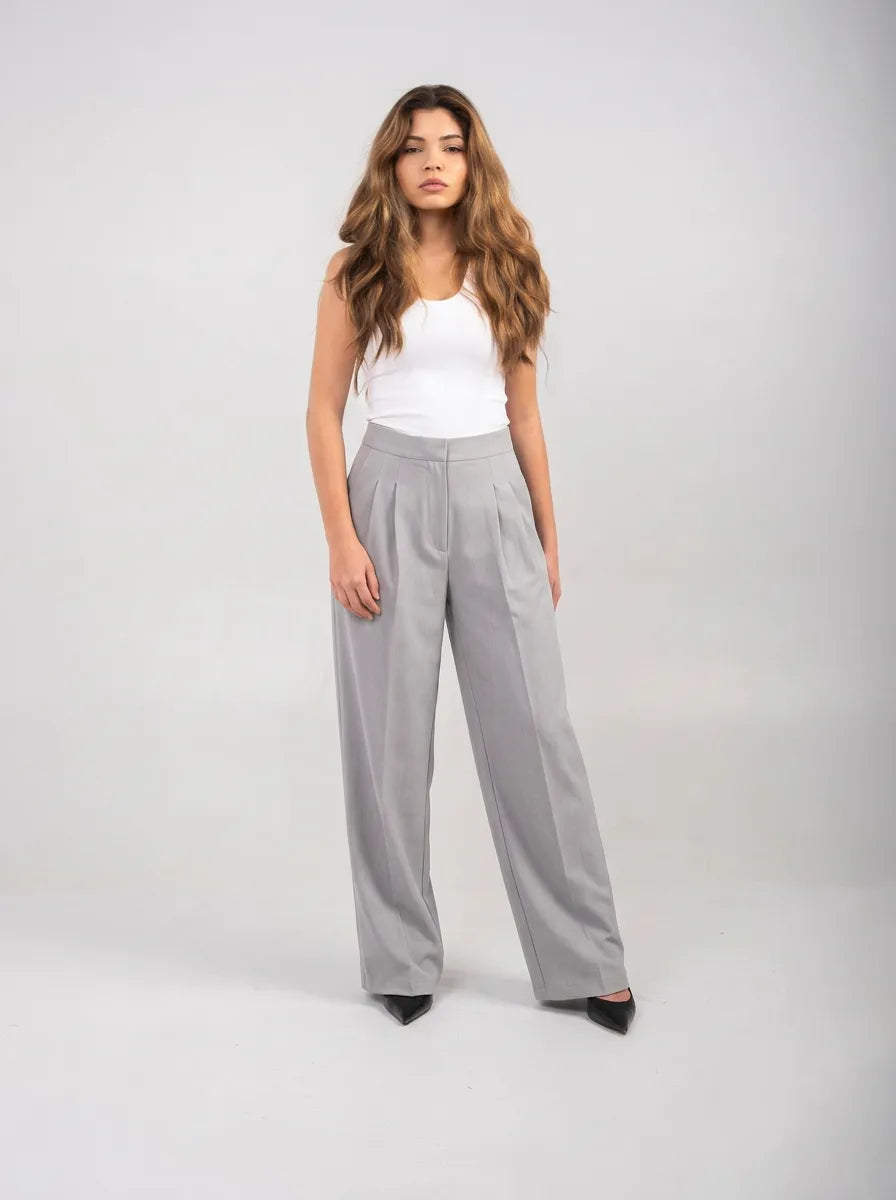 Ellor Wide Leg Trousers – Light Grey