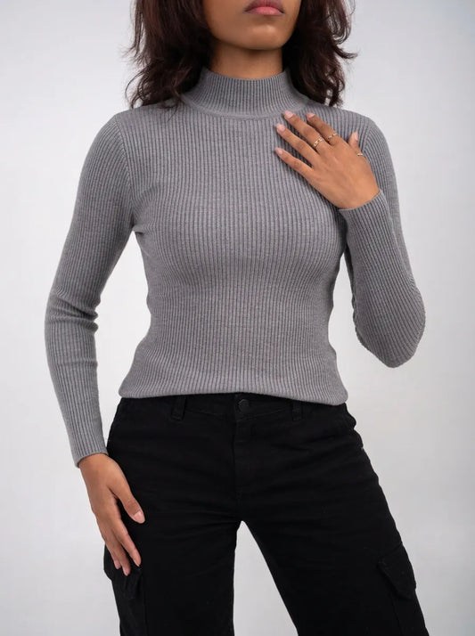 Haut en maille côtelée Ellor – Gris chiné