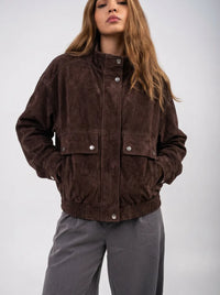 Ellor Suede Bomber Jacket – Deep Brown
