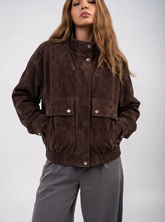 Ellor Suede Bomber Jacket – Deep Brown