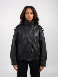 Ellor Oversized Moto Jacket – Jet Black