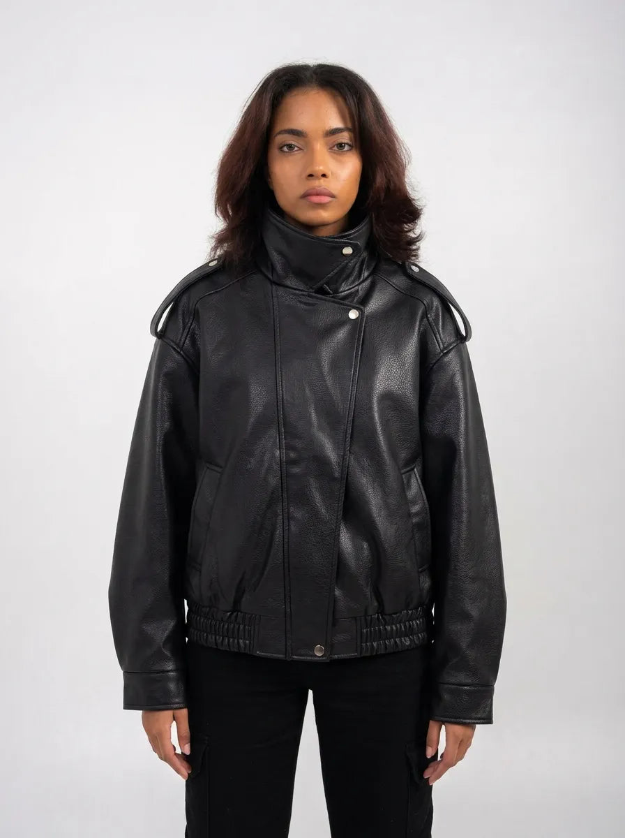Ellor Oversized Moto Jacket – Jet Black