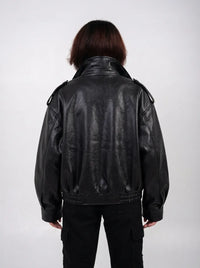 Ellor Oversized Moto Jacket – Jet Black