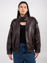 Ellor Oversized Moto Jacket – Burgundy