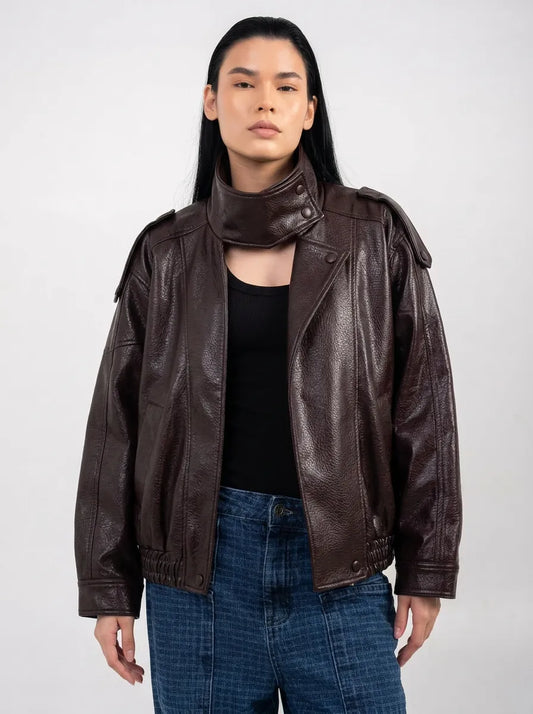 Blouson Moto Oversize Ellor – Bourgogne