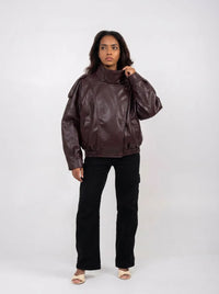 Ellor Oversized Moto Jacket – Burnt Umber