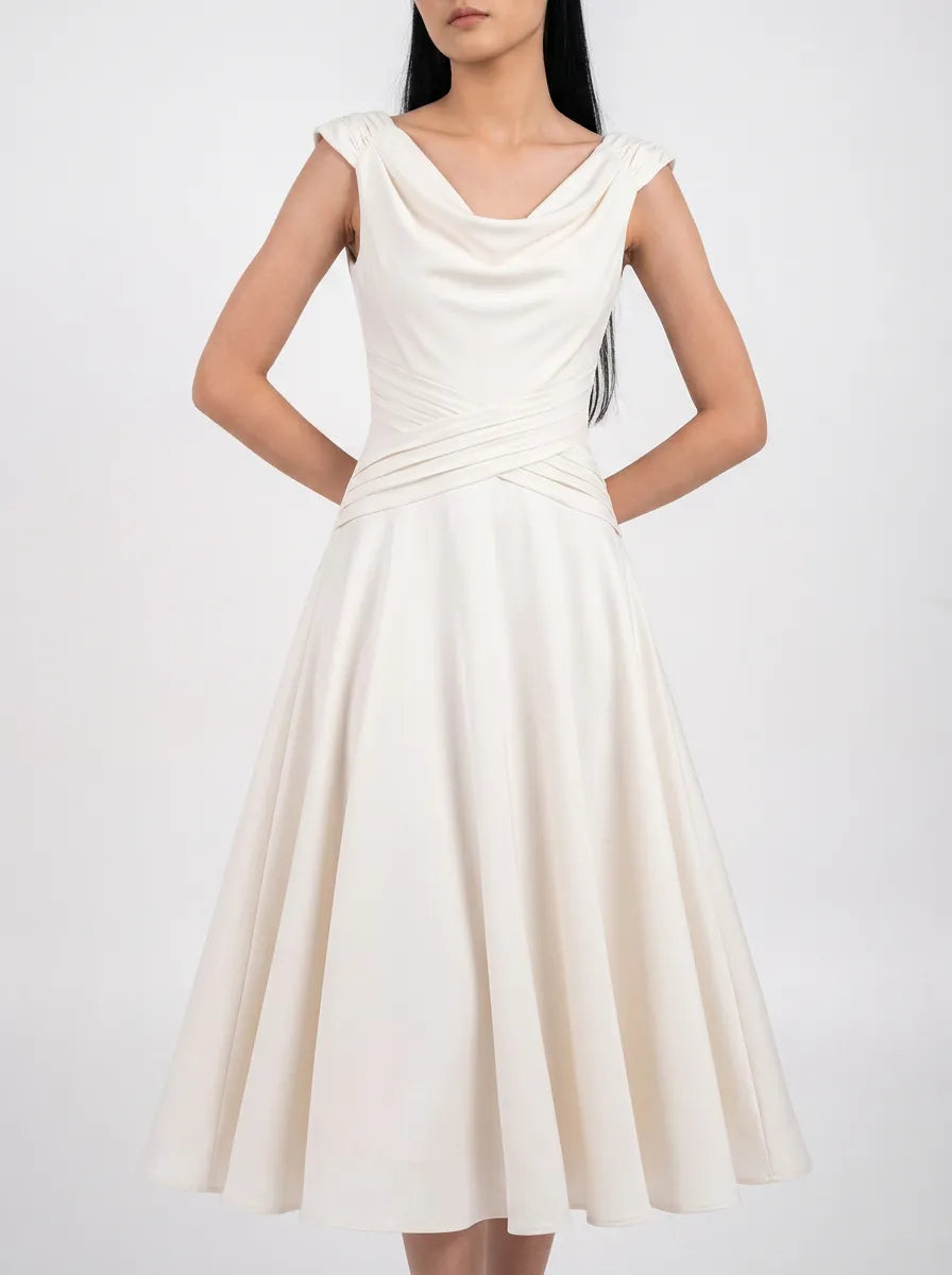 Ellor Cowl Neck Midi Dress – Pearl White