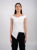 Ellor Asymmetric Peplum Top – Off White