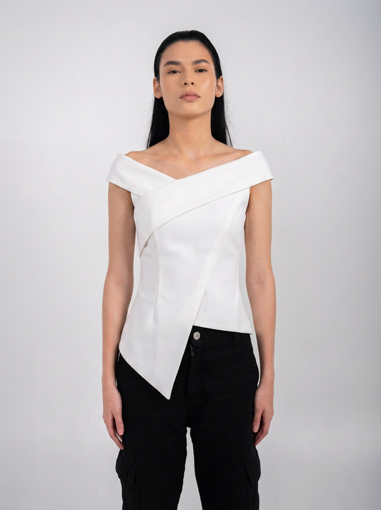 Ellor Asymmetric Peplum Top – Off White