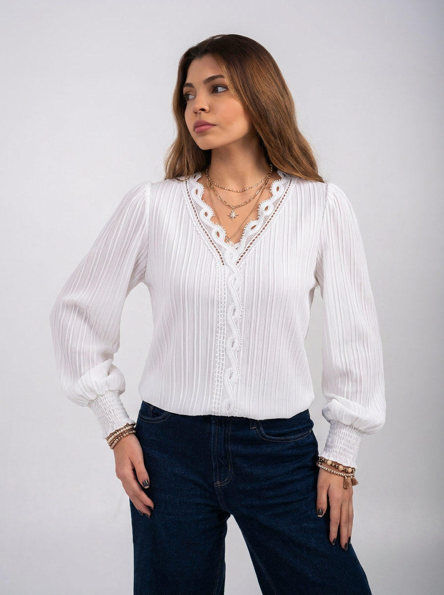 Ellor Lace Trim Blouse – White